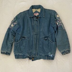 Vintage Embroidered Puffy Denim Jacket 80s Quilted